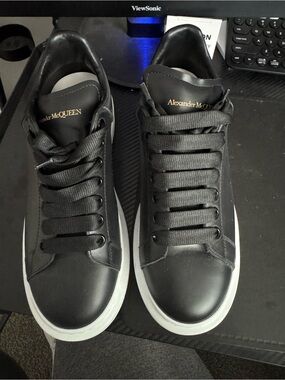 Alexander McQueen Black Leather Sneakers with White Sole